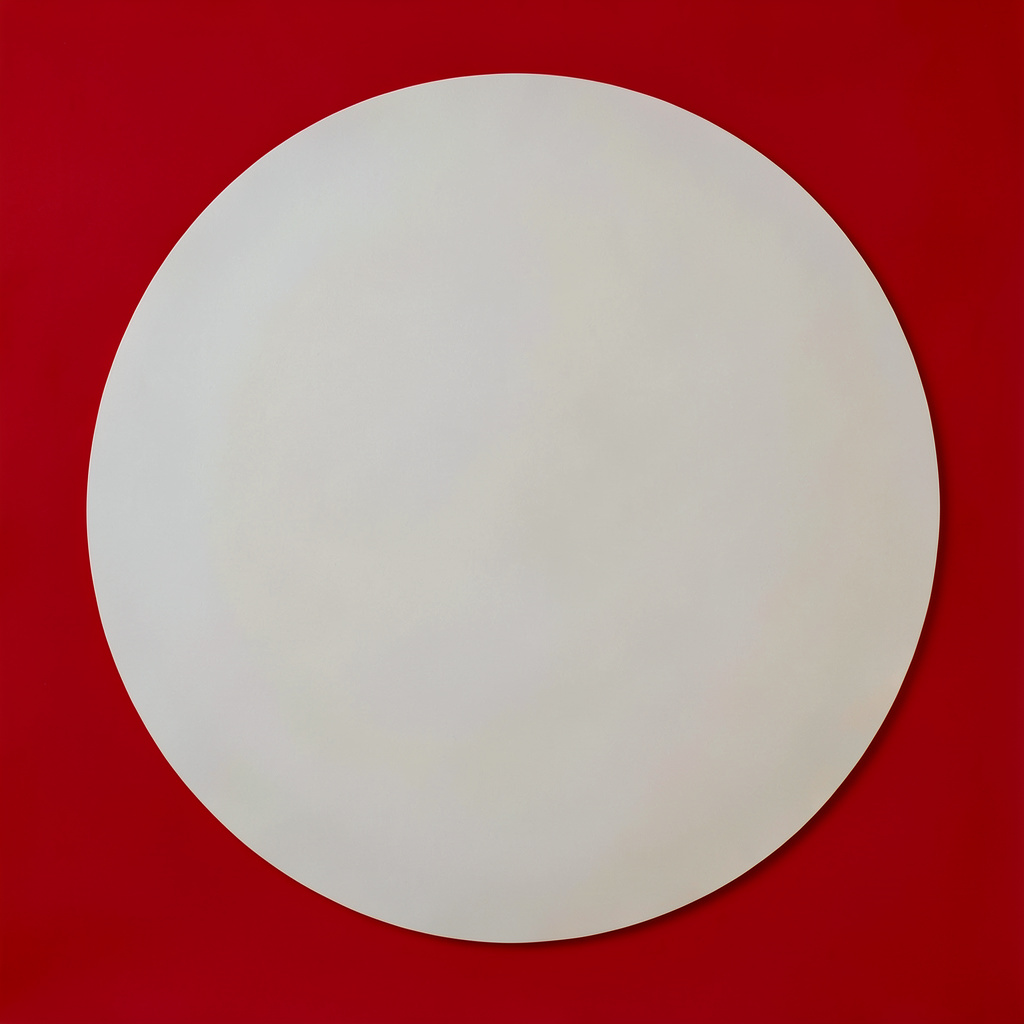 Soft circular portrait placeholder in warm neutral tones on a light gray seamless backdrop.